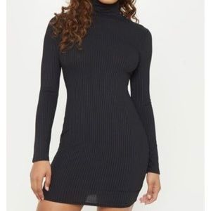 Burgundy turtleneck ribbed long sleeved dress